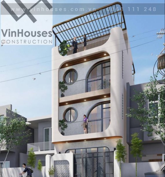 Mẫu nhà phố 1 trệt 2 lầu 1 tum diện tích 74m2