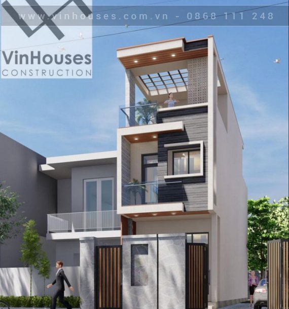 Mẫu nhà phố 1 trệt 2 lầu diện tích 68,8m2